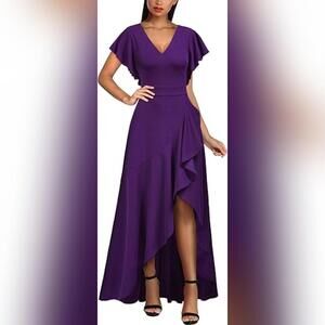 NWT Miusol Formal V Neck Ruffle Split Evening Party Long Dress, XL